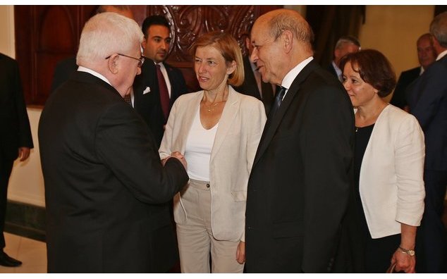 M. Jean-Yves Le Drian et Mme Florence Parly reçus par M. Fouad Massoum, président de la République irakienne